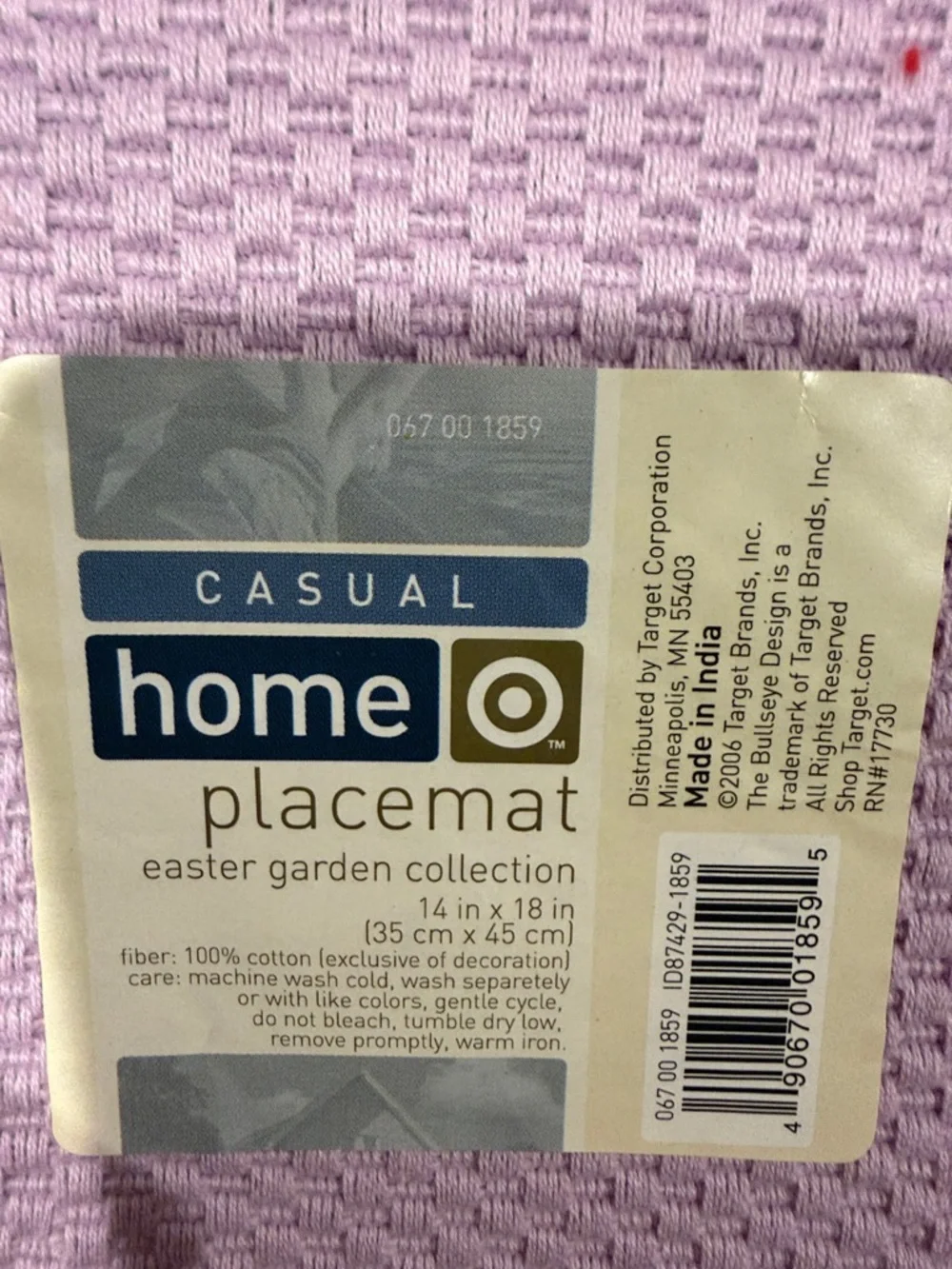 Target Lavender Bunny Embroidered Table Linen 4 pieces